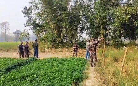 পাঁচবিবি সীমান্তে বিজিবির বাঁধা উপেক্ষা করে বিএসএফের কাঁটাতারের বেড়া নির্মাণ