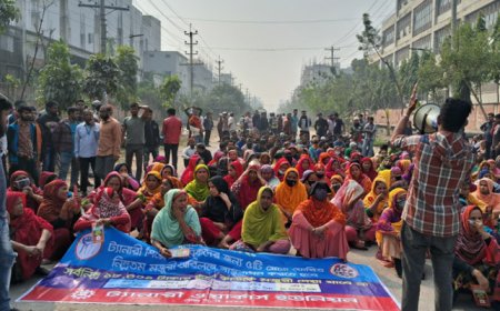 ন্যূনতম মজুরি বাস্তবায়নের দাবিতে চামড়া শিল্প শ্রমিকদরে বিক্ষোভ