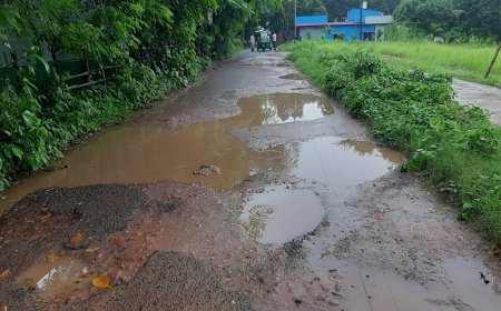 সড়কের খানাখন্দে শোচনীয় রূপ, স্থানীয়দের চরম ভোগান্তি
