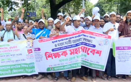৪ দফা দাবি নিয়ে কেন্দ্রীয় শহীদ মিনারে মহাসমাবেশ প্রাথমিকের শিক্ষকদের