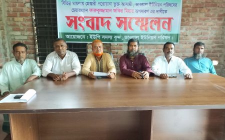 সালথায় পলাতক ইউপি চেয়ারম্যানের অপসারণের দাবিতে সংবাদ সম্মেলন