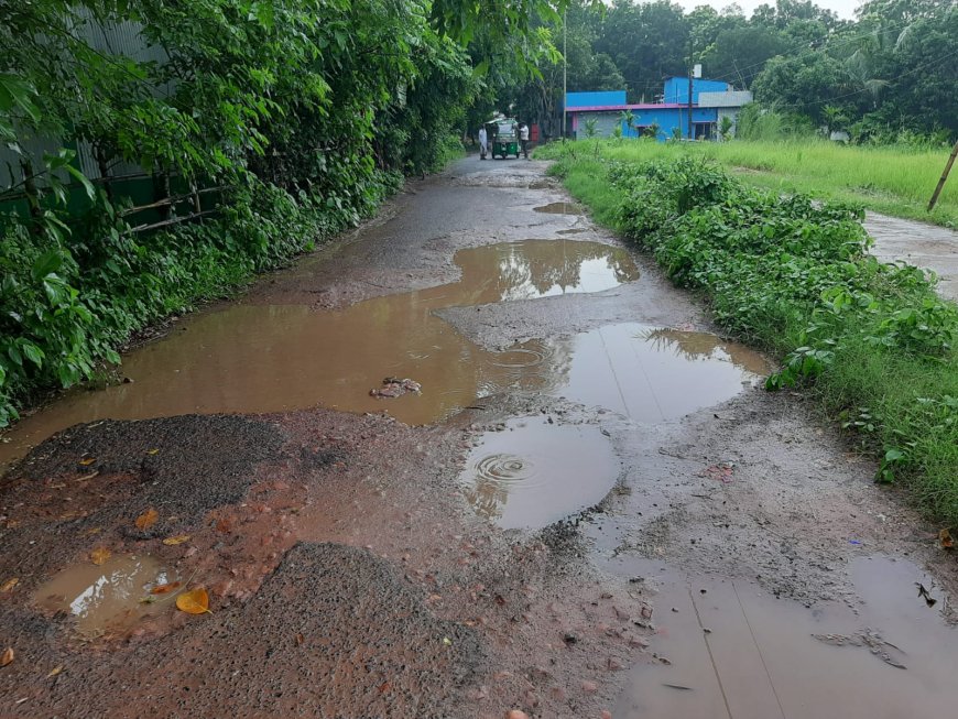 সড়কের খানাখন্দে শোচনীয় রূপ, স্থানীয়দের চরম ভোগান্তি