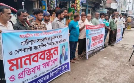 সাংবাদিক তুহিন হত্যার প্রতিবাদে নীলফামারীর ডোমারে মানববন্ধন