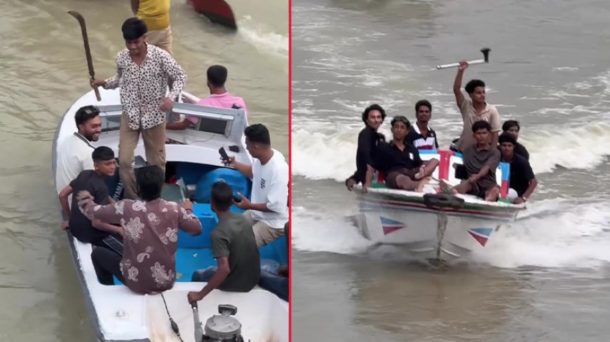 কুমার নদে অস্ত্র হাতে কিশোর-তরুণদের নাচানাচি, ভিডিও ভাইরাল