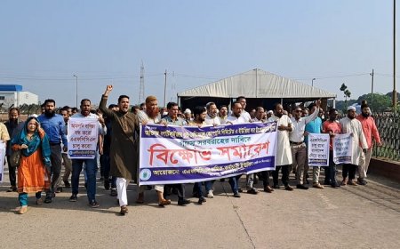 আশুগঞ্জ সার কারখানা চালুর দাবিতে শ্রমিক-কর্মচারীদের বিক্ষোভ