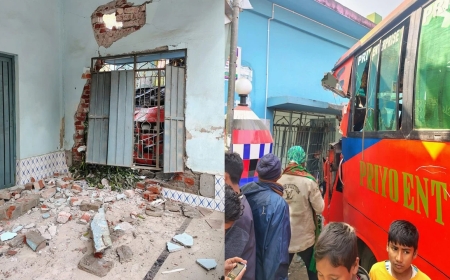 সিরাজগঞ্জে মসজিদের দেয়াল ভেঙে ভেতরে ঢুকে গেল বাস, আহত ২