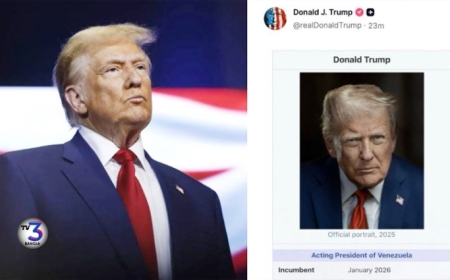 নিজেকে ভেনেজুয়েলার ‘ভারপ্রাপ্ত প্রেসিডেন্ট’ দাবি করা ছবি পোস্ট করলেন ট্রাম্প