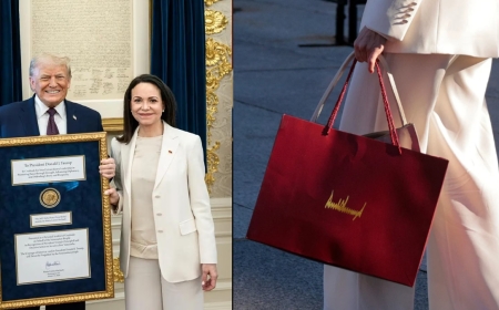 নোবেলের বিনিময়ে মাচাদোকে নিজের নামখচিত ব্যাগ উপহার দিলেন ট্রাম্প