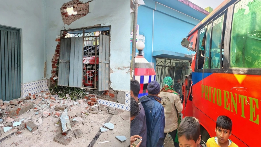 সিরাজগঞ্জে মসজিদের দেয়াল ভেঙে ভেতরে ঢুকে গেল বাস, আহত ২